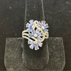 JTV Tanzanite and “Diamond” Flower Ring - Sz 9